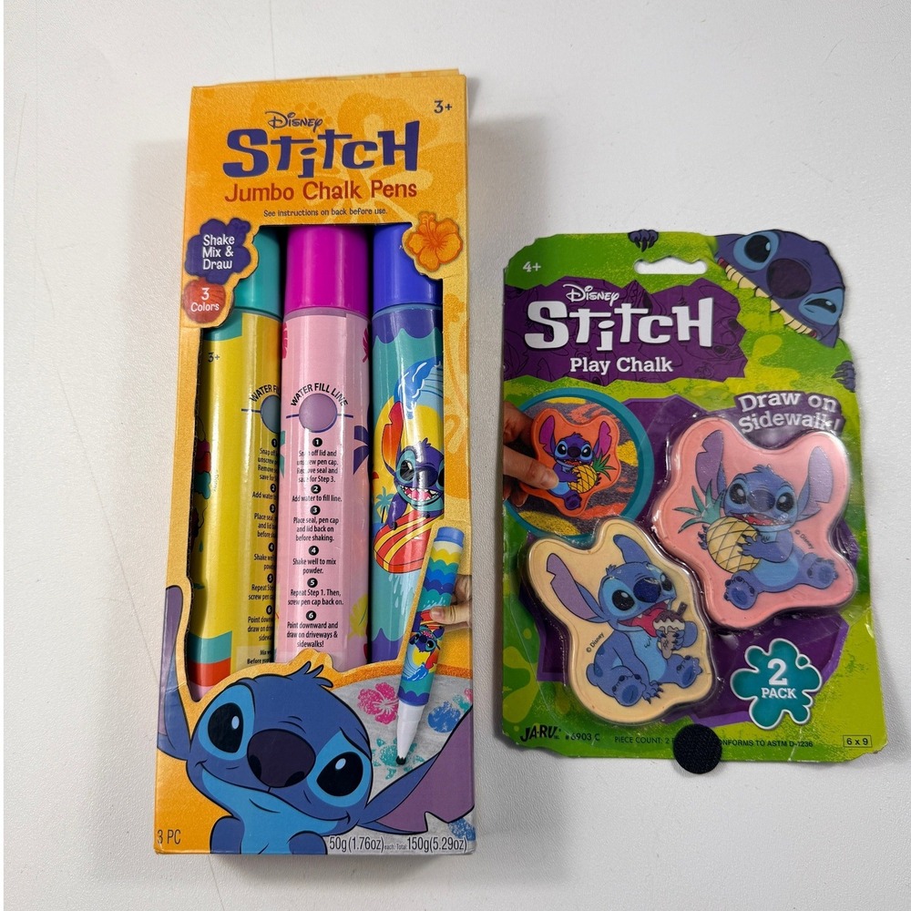 Disney Stitch Jumbo Chalk Pens & Play Chalk Set Kids Unisex Blue Pink New